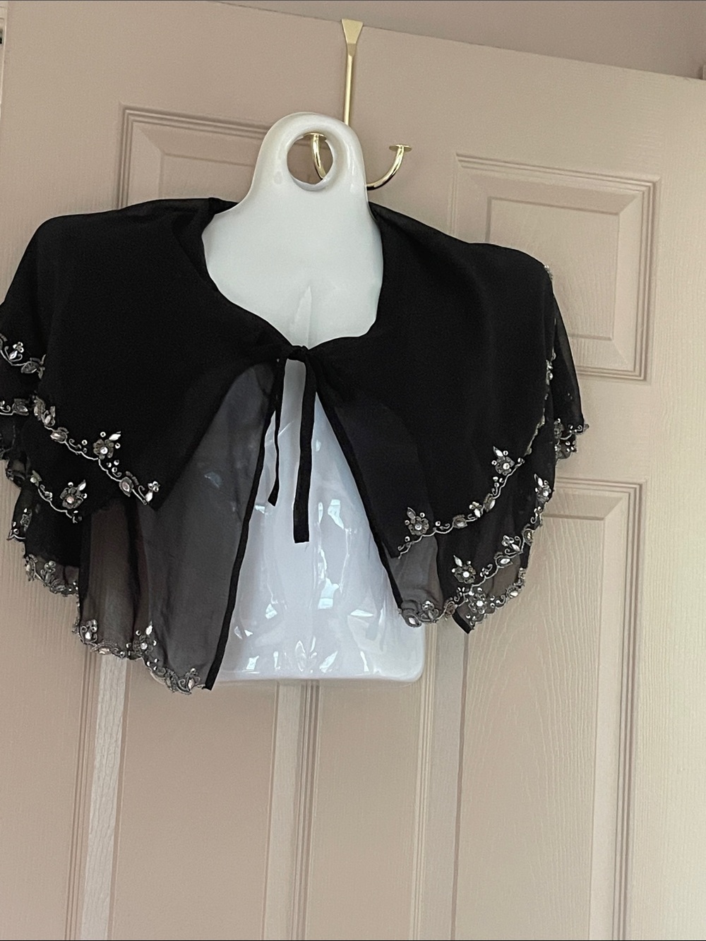 Kenneth Cole Black Beaded Sheer Capelet